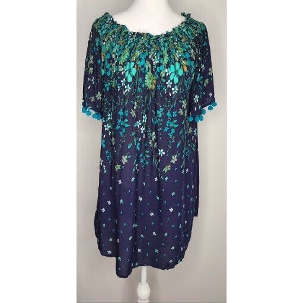 Kori America Women's Size Small‎ Dress Blue Floral Fringe Casual Boho